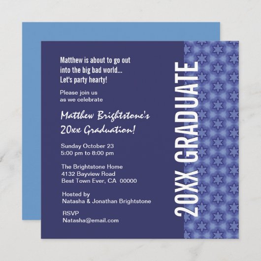 Elk jaar Afstuderen Navy Blue en Star Pattern Kaart (Voorkant / Achterkant)