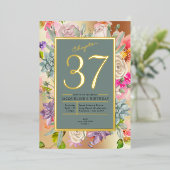 Elk jaar blauw bloemen folie uitnodiging (Staand Voorkant)