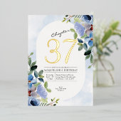 Elk jaar blauw Florence Birthday Gold Folie Uitnodiging (Staand Voorkant)