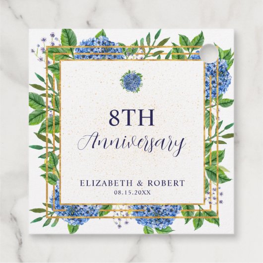 Elk jaar Blue Hydrangea bruiloft Jubileum Bedankjes Labels (Achterkant)