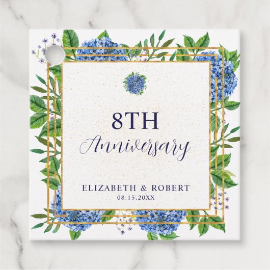 Elk jaar Blue Hydrangea bruiloft Jubileum Bedankjes Labels (Voorkant)