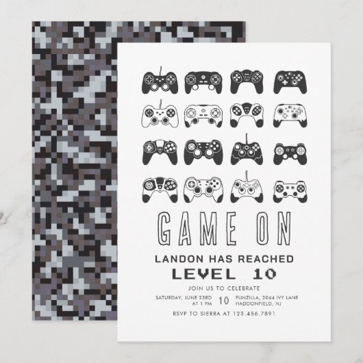 Elk jaar een minimalistisch gamerniveau op zaterda kaart (Voorkant / Achterkant)