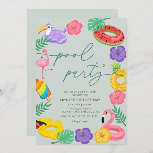 Elk jaar een moderne Tropische Pool Kaart (Voorkant / Achterkant)