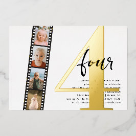 Elk jaar | Eenvoudige 4 filmstrip Foto Birthday Folie Uitnodiging