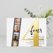 Elk jaar | Eenvoudige 4 filmstrip Foto Birthday Folie Uitnodiging (Staand Voorkant)