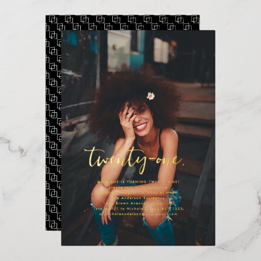 Elk jaar | Eenvoudige foto van Birthday Party Folie Uitnodiging (Voorkant / Achterkant)