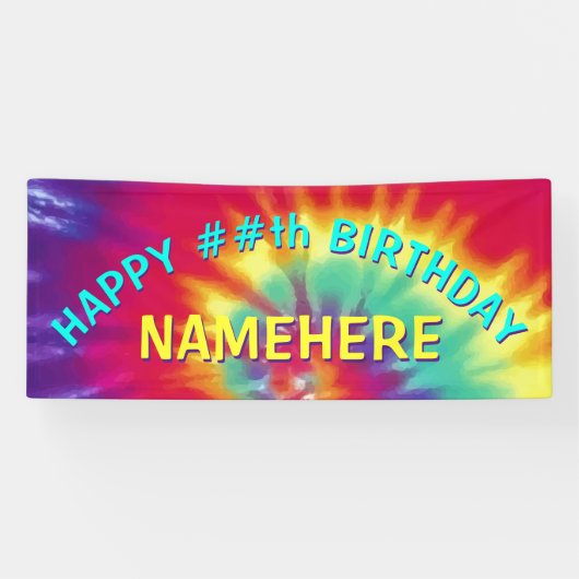 Elk jaar en op maat gesneden, tij Dye Birthday Ban Spandoek (Horizontaal)