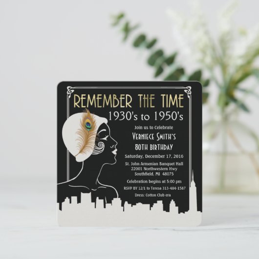 ELK JAAR - Flapper Meisje Verjaardag Uitnodiging (Staand voorkant)