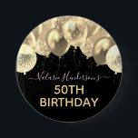 Elk jaar gouden ballonnen ronde button 7,6 cm<br><div class="desc">Faux glitter. Stijlvolle gouden ballonvaarding sjabloon. Geweldig voor veel verschillende verjaardagsfeestjes. Alle tekst kan worden aangepast.</div>
