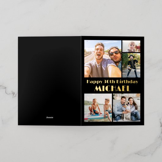 ELK jaar Happy Birthday 5 Fotocollage Zwart Folie Wenskaart (Buiten Laag)