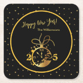 Elk jaar Happy New Year's Black Gold Clock Kartonnen Onderzetters (Voorkant)