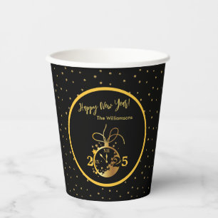 Elk jaar Happy New Year's Black Gold Clock Papieren Bekers
