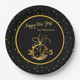 Elk jaar Happy New Year's Black Gold Clock Papieren Bordje