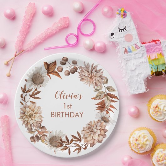 Elk jaar herfst Floral Herfst Birthday Papieren Bordje (Feest)