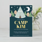 Elk jaar houten camping verjaardag folie uitnodiging (Staand Voorkant)