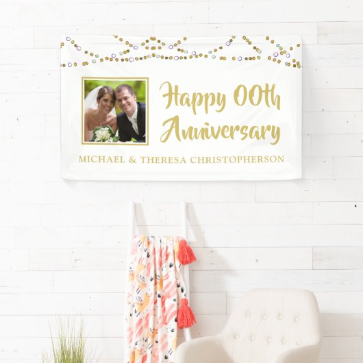 Elk jaar Jubileum Gold String Lights Spandoek (Insitu)