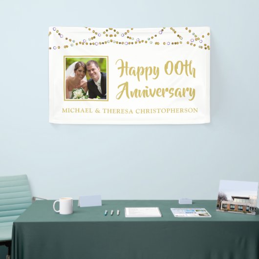 Elk jaar Jubileum Gold String Lights Spandoek (Beurs)