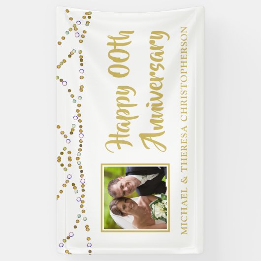 Elk jaar Jubileum Gold String Lights Spandoek (Verticaal)