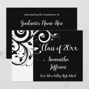 Elk jaar ~ Luxury Black/White Swirl-Afstuderen Kaart