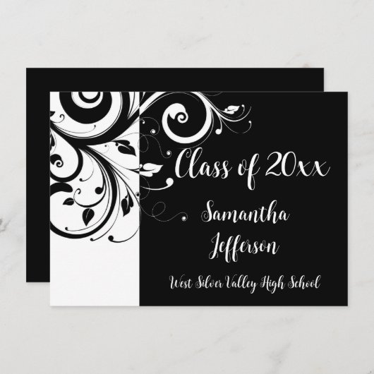 Elk jaar ~ Luxury Black/White Swirl-Afstuderen Kaart (Voorkant / Achterkant)