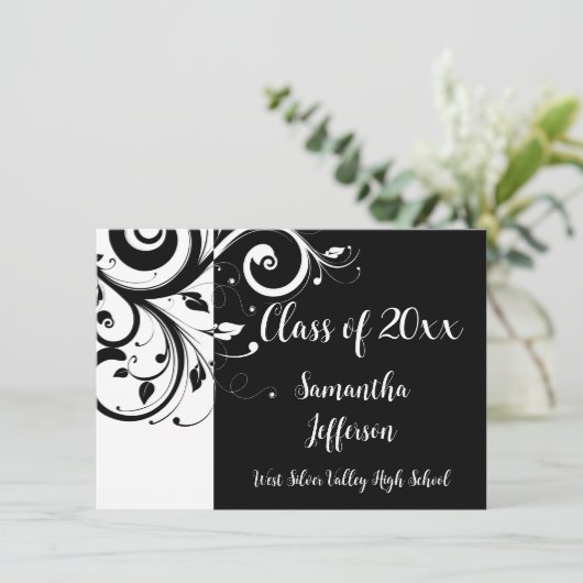 Elk jaar ~ Luxury Black/White Swirl-Afstuderen Kaart (Staand voorkant)