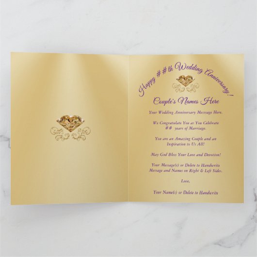 Elk jaar Paarse gouden gepersonaliseerde Jubileum  Kaart (Binnen)