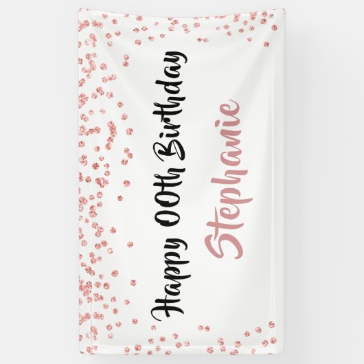 Elk jaar Roos Gold Verjaardag Confetti Script Spandoek (Verticaal)