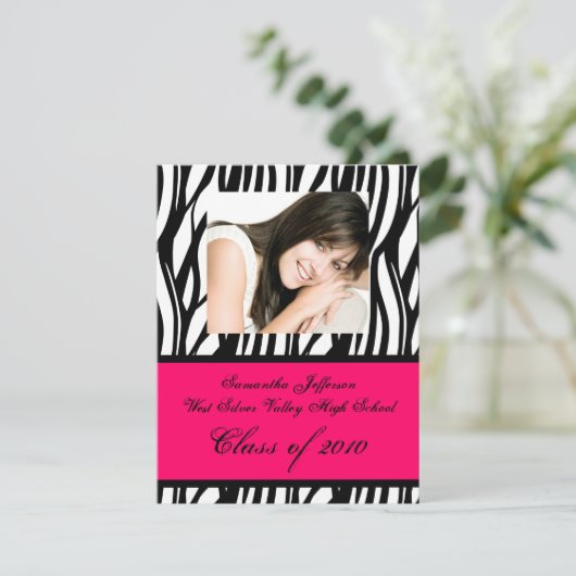Elk jaar ~ Roze Zebra Foto Afstuderen Kaart (Staand voorkant)