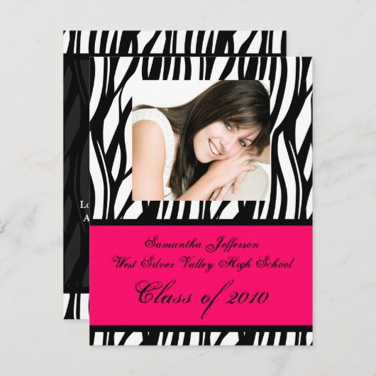 Elk jaar ~ Roze Zebra Foto Afstuderen Kaart (Voorkant / Achterkant)