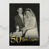 Elk jaar samen Jubileum voor bruiloft Foto Gold Folie Uitnodiging (Voorkant)