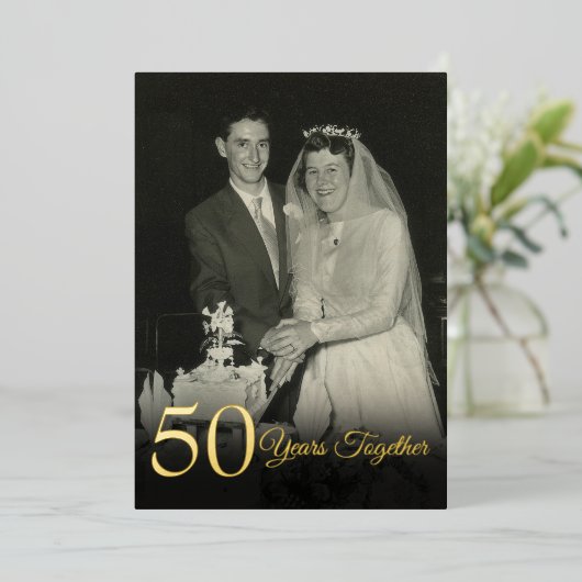 Elk jaar samen Jubileum voor bruiloft Foto Gold Folie Uitnodiging (Staand Voorkant)