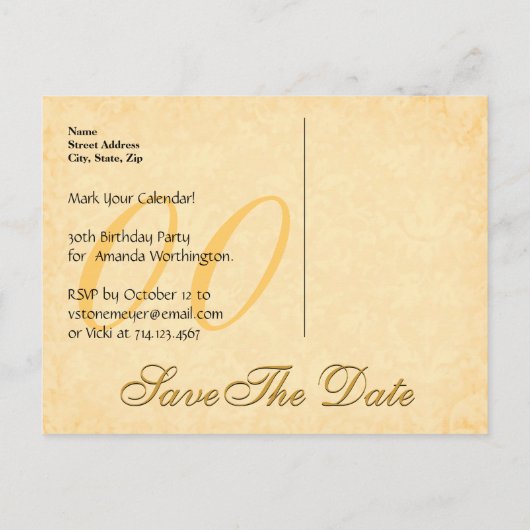 Elk jaar Save the Date Verjaardag Goud Zwart Kant Aankondigingskaart (Achterkant)