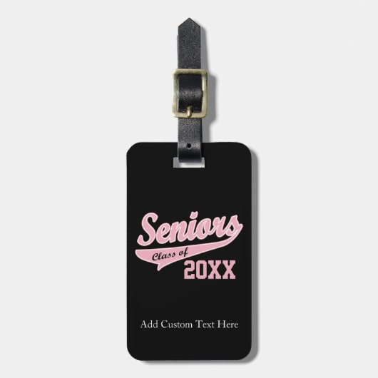 Elk jaar, Senior Class roze/zwart Afstuderen Bagagelabel (Voorkant verticaal)
