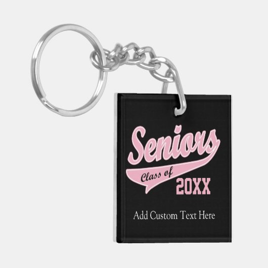 Elk jaar, Senior Class roze/zwart Afstuderen Sleutelhanger (Voorkant Links)