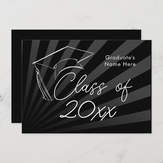 Elk jaar | Slank zwart Afstuderen aankondiging (Voorkant / Achterkant)