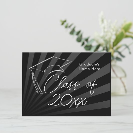 Elk jaar | Slank zwart Afstuderen aankondiging (Staand voorkant)