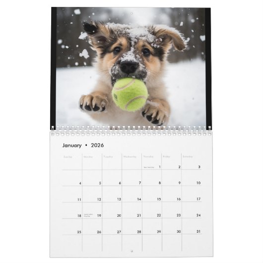 Elk jaar Tennis en Puppies Kalender (Jan 2026)