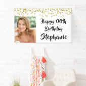 Elk jaar Verjaardag Confetti Brush Script Foto Spandoek (Insitu)