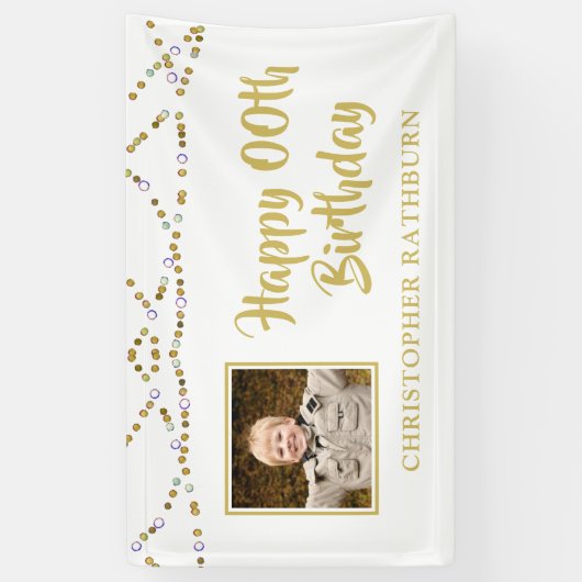 Elk jaar Verjaardag Foto Gold String Lights Spandoek (Verticaal)