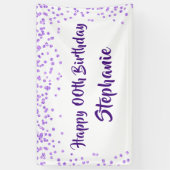 Elk jaar Verjaardag Paarse Confetti Brush Script Spandoek (Verticaal)