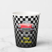 Elk jaar Verjaardag, Red Sport's Auto, Naam & Leef Papieren Bekers (Achterkant)