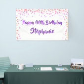 Elk jaar Verjaardag Roze Paarse Confetti Script Spandoek (Beurs)