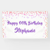 Elk jaar Verjaardag Roze Paarse Confetti Script Spandoek (Horizontaal)