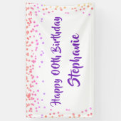 Elk jaar Verjaardag Roze Paarse Confetti Script Spandoek (Verticaal)