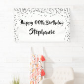 Elk jaar Verjaardag Silver Confetti Brush Script Spandoek (Insitu)