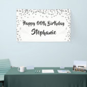 Elk jaar Verjaardag Silver Confetti Brush Script Spandoek (Beurs)