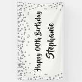 Elk jaar Verjaardag Silver Confetti Brush Script Spandoek (Verticaal)
