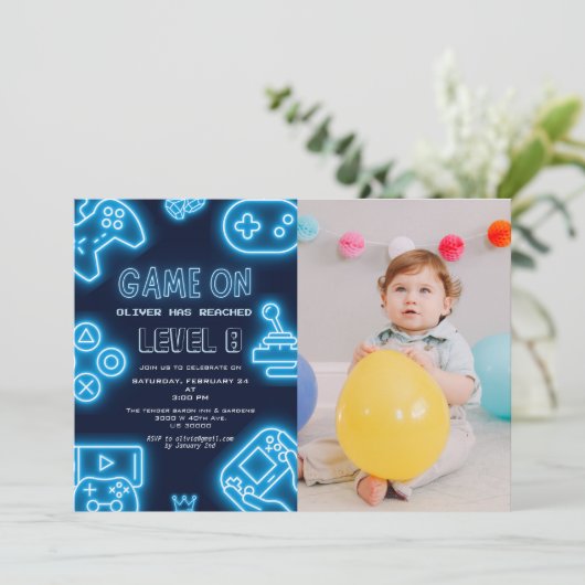 Elk jaar video game foto verjaardag kaart (Staand voorkant)