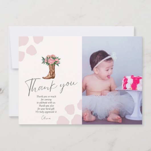 Elk jaar westerne cowgirl foto van roze verjaardag bedankkaart (Voorkant)