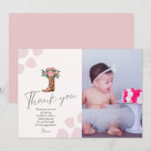 Elk jaar westerne cowgirl foto van roze verjaardag bedankkaart (Voorkant / Achterkant)